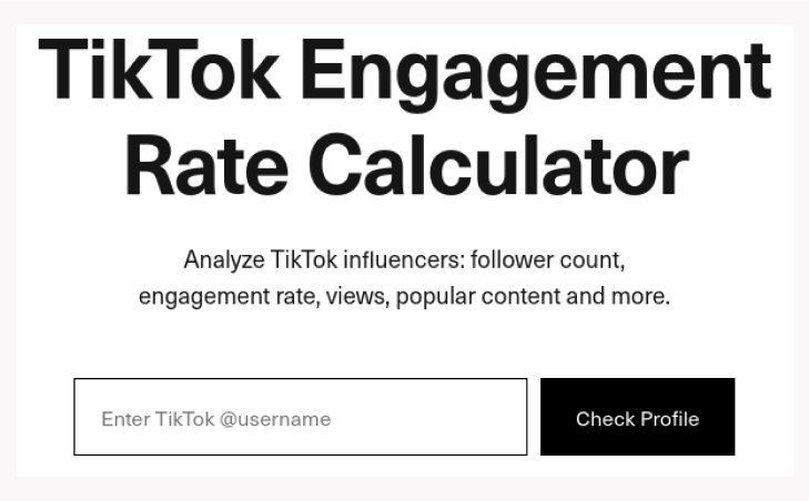 A screenshot of inBeat TikTok engagement rate calculator, a great tool for influencer marketing.