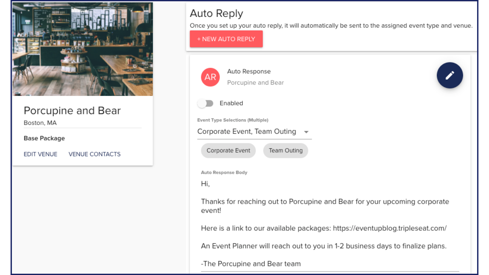 EventUp automatic email response