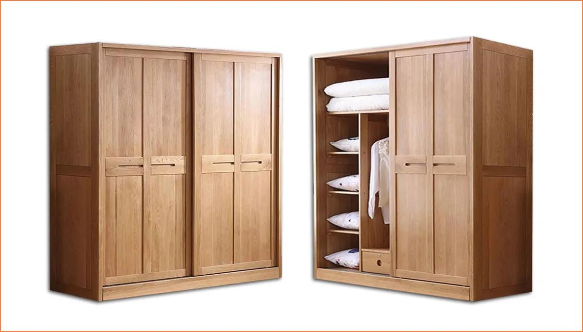 Tủ quần áo gỗ tự nhiên thiết kế cửa lùa