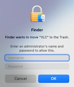 Finder credentials window open asking for a username and password