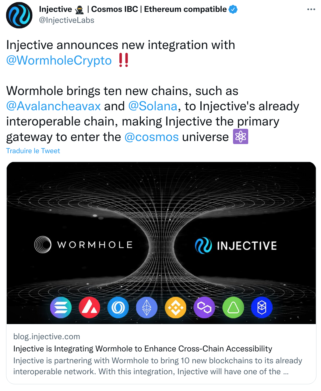Annonce de l'intégration de Wormhole à Injective
