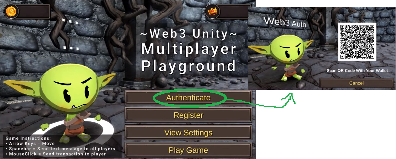 Screenshot from the multiplayer game, showing the Authenticate button.