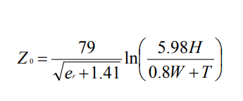 Gleichung 2. Z₀ = 79 ln(4.98H / 0.8W + T) / sqrt(e_r + 1.41)