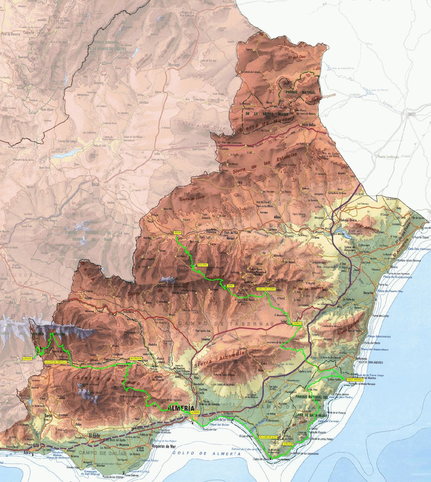 Resultado de imagen de mapa fisico Almería