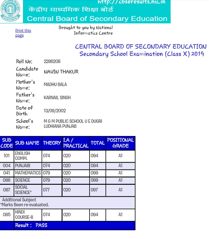 Result for CBSE Class 10th Board Exams