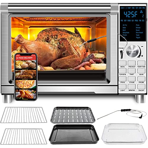 NUWAVE Bravo Air Fryer Toaster Smart Oven, 12-in-1 Countertop Convection, 30-QT XL Capacity, 50°-500°F Temperature Controls, Top and Bottom Heater Adjustments 0%-100%, Brushed Stainless Steel Look