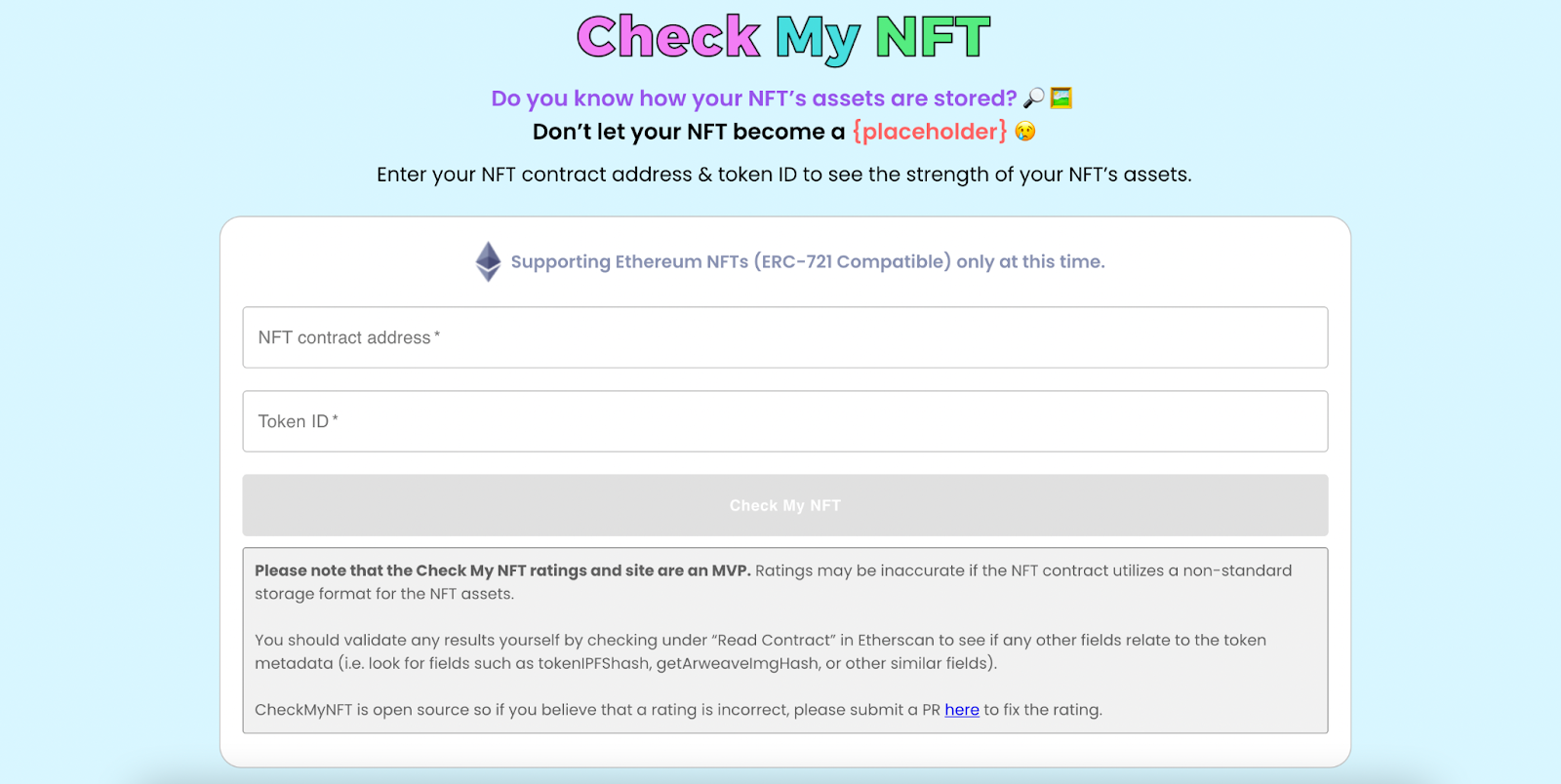 Check My NFT homepage