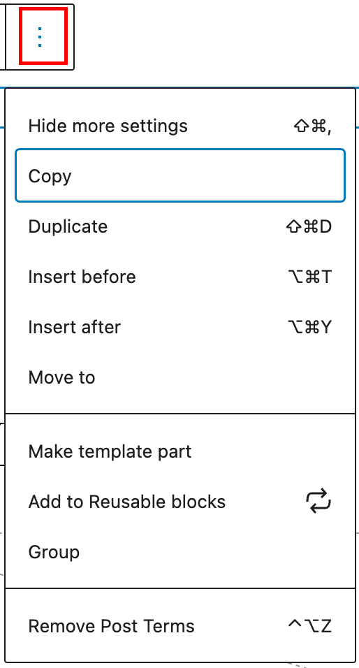 More option in the Post Tags block