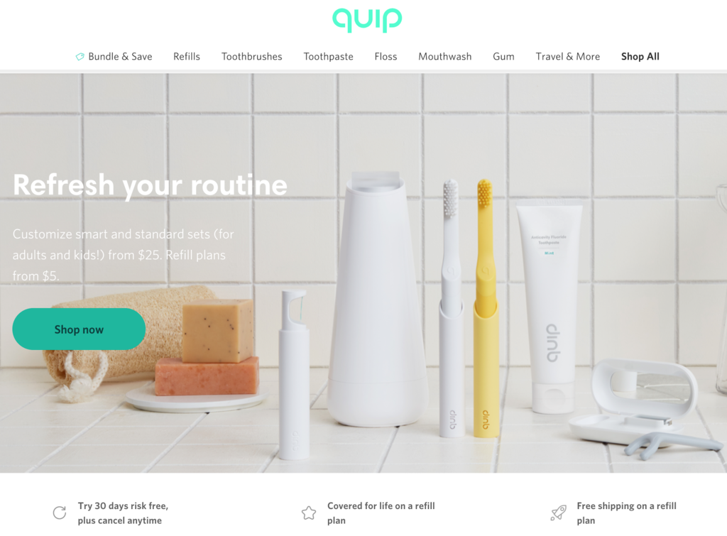 Exemplo de site com design em padrão Z - loja virtual Quip