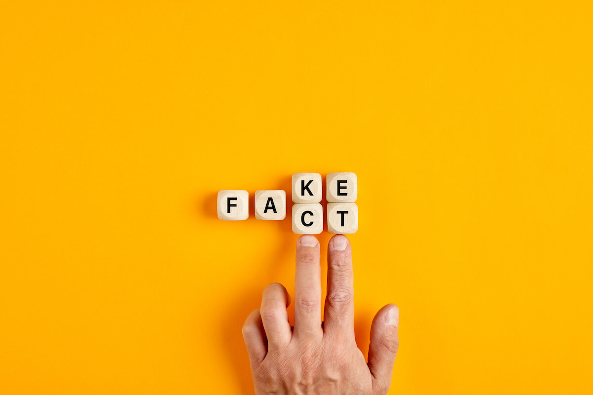 Wooden blocks spelling FAKE and FACT