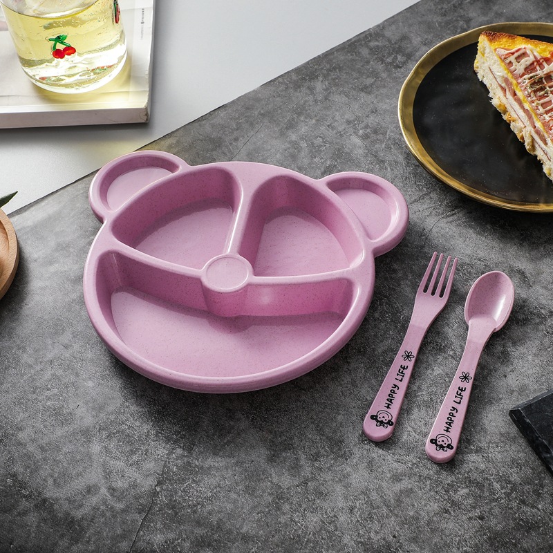 Bear Grid Plate with Spoon and Fork for Children