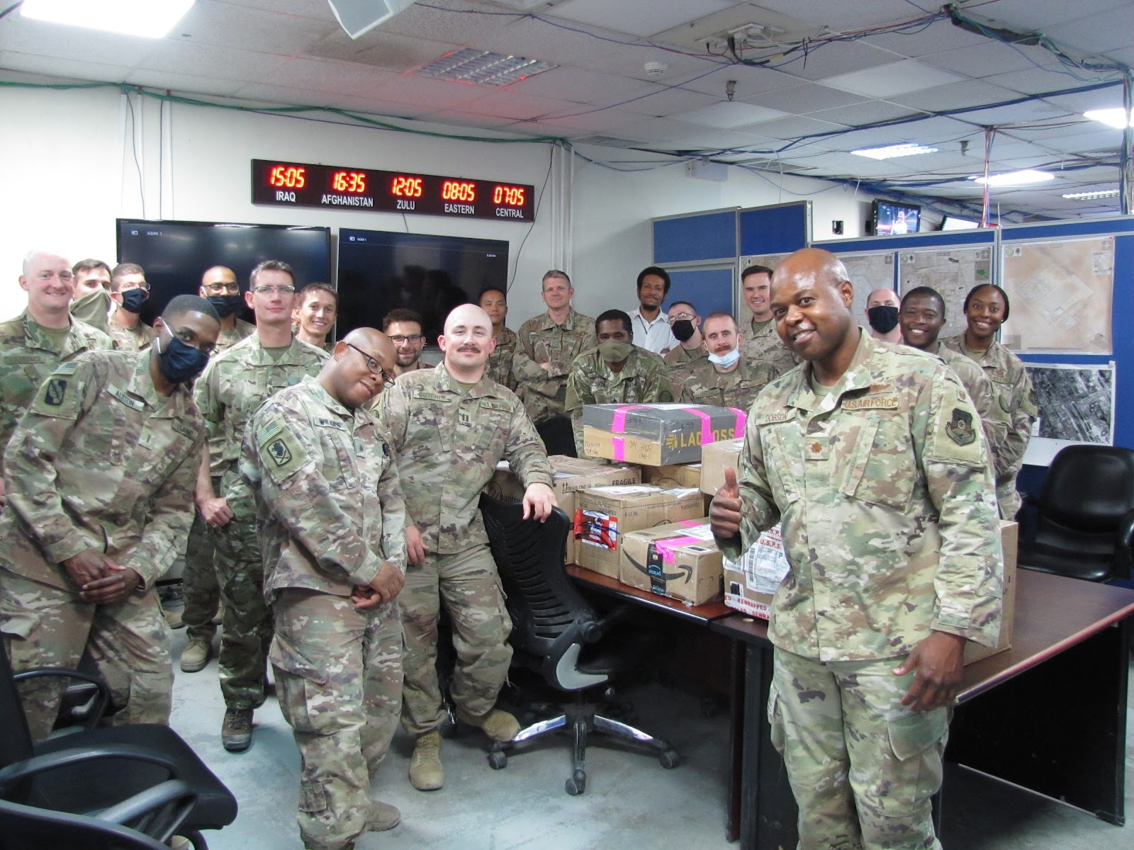 soldiers in kuwait with br soldier outreach care packages