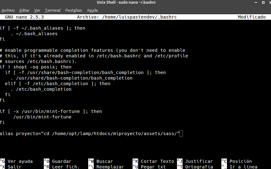 Añadir alias a nuestro .bashrc