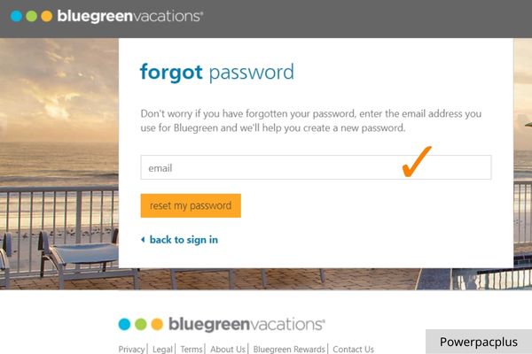 password forgotten of bluegreen owner account