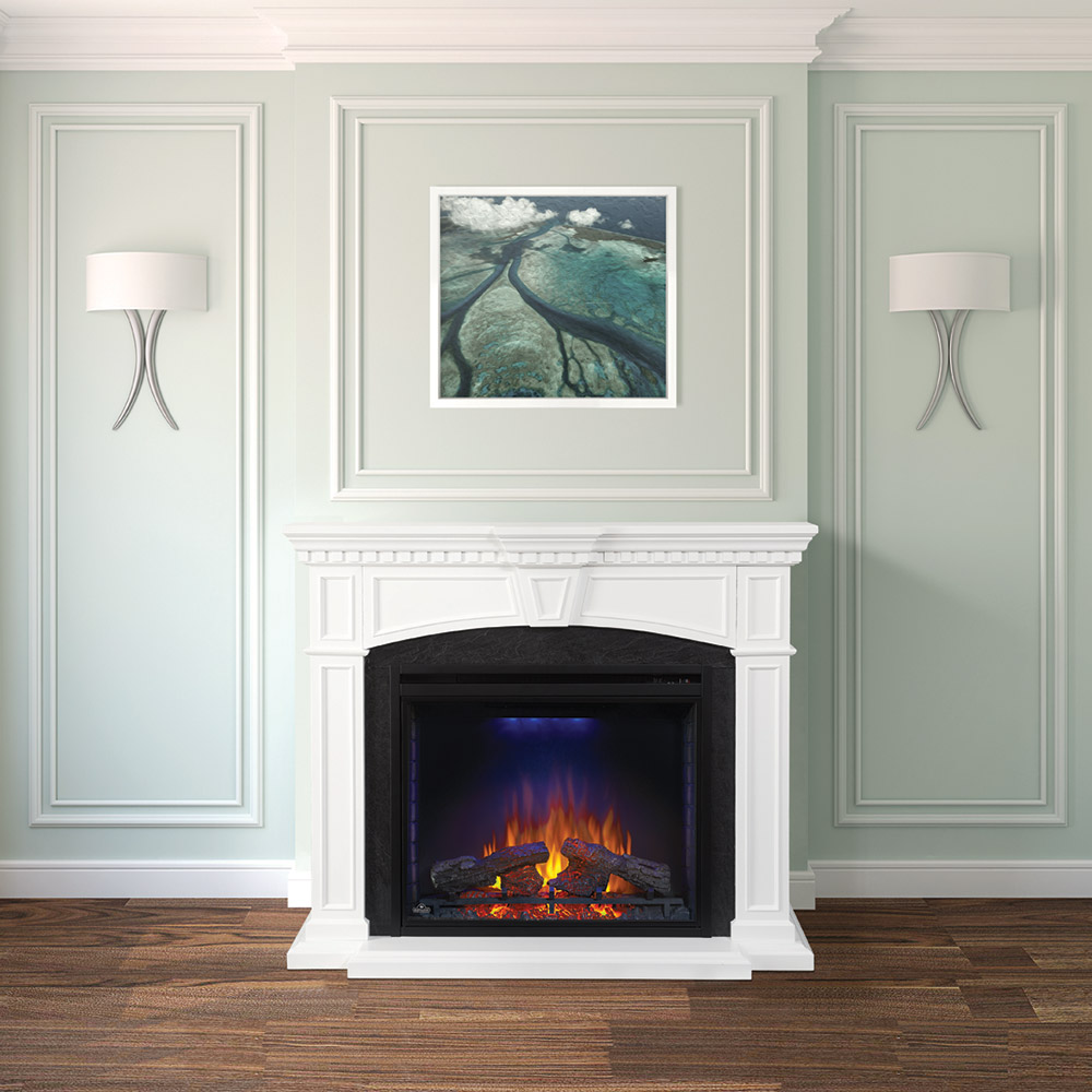 Electric Fireplace With White Mantel