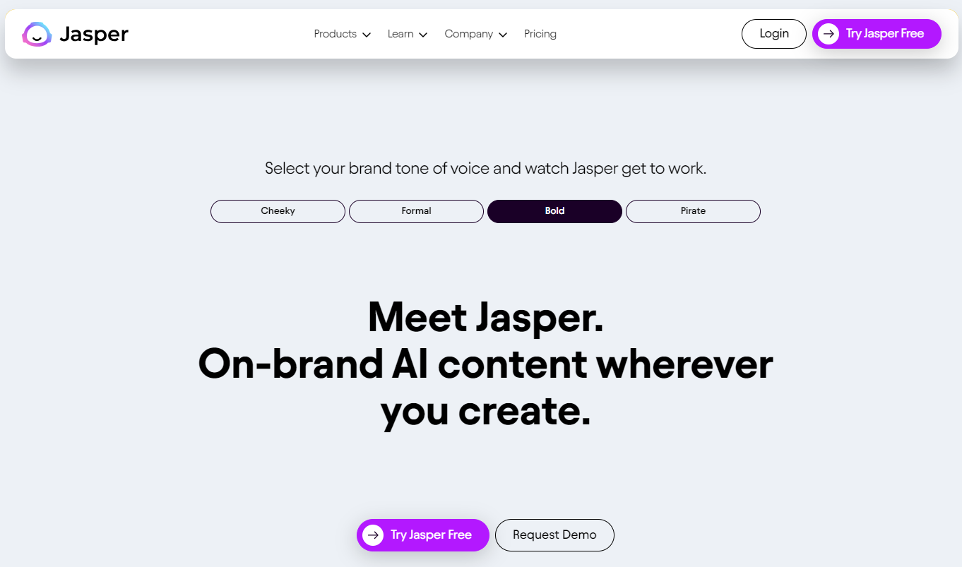 Página inicial do Jasper - Gerador de Conteúdo de IA 