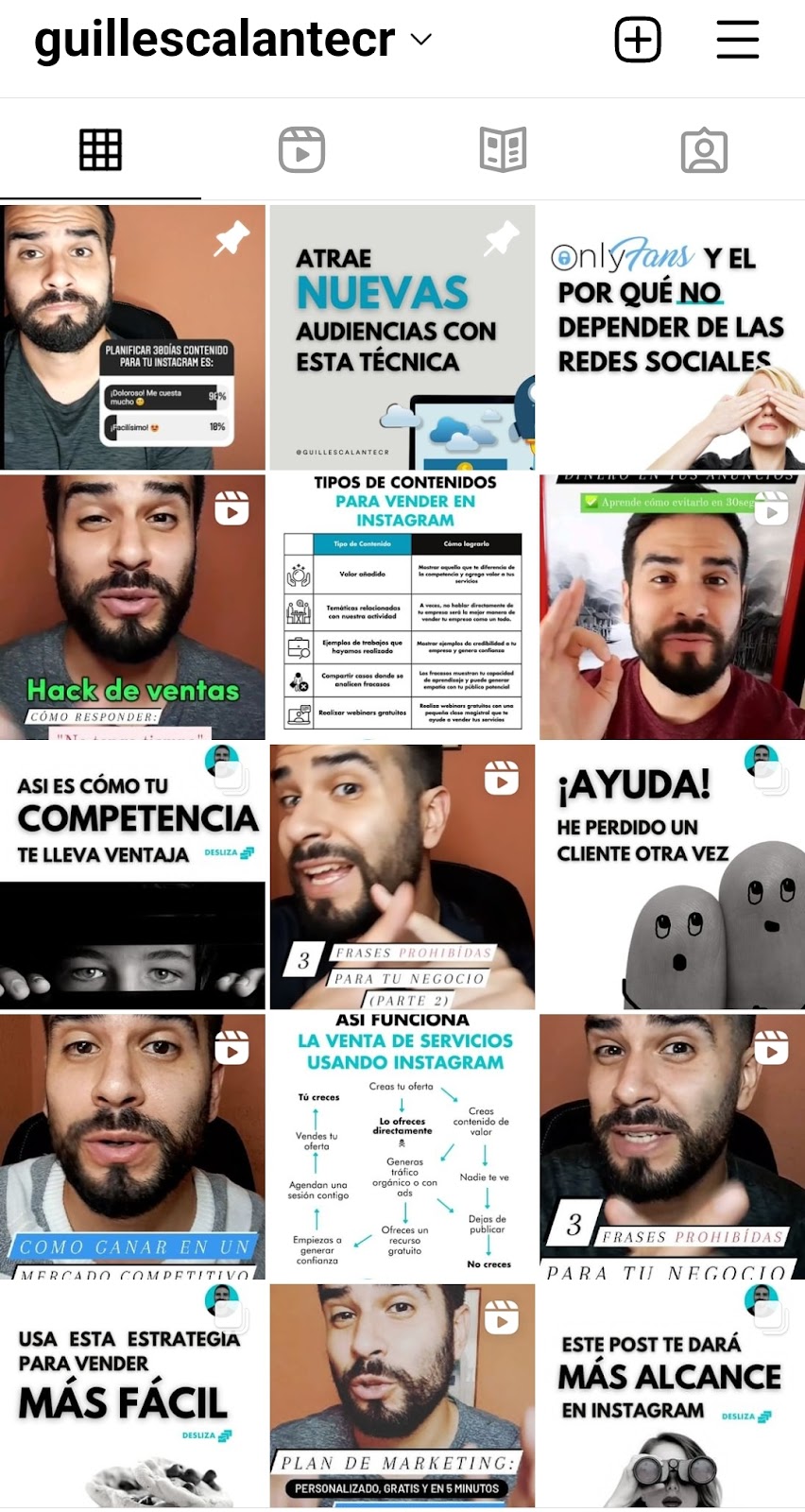 Contenido en el feed de instagram de @guillescalantecr