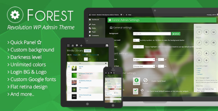 Tema de administração do WordPress da floresta