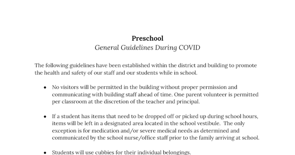 Preschool General Guidelines 