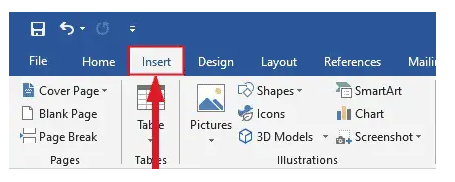 Microsoft Insert Tab