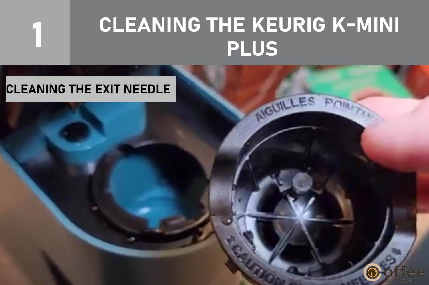 This image depicts the process of "Cleaning the Exit Needle" as part of the maintenance for the Keurig K-Mini Plus, as discussed in our article "Keurig K-Mini Plus Problems."





