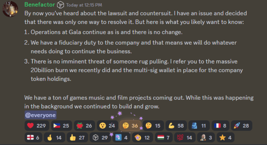 Benefactor Addresses The State of Gala Games Amidst Its CEOs Lawsuits