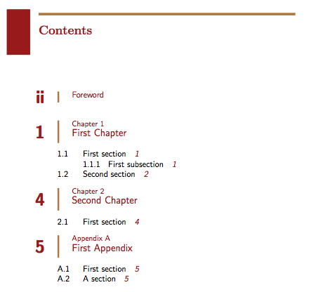 book table of contents