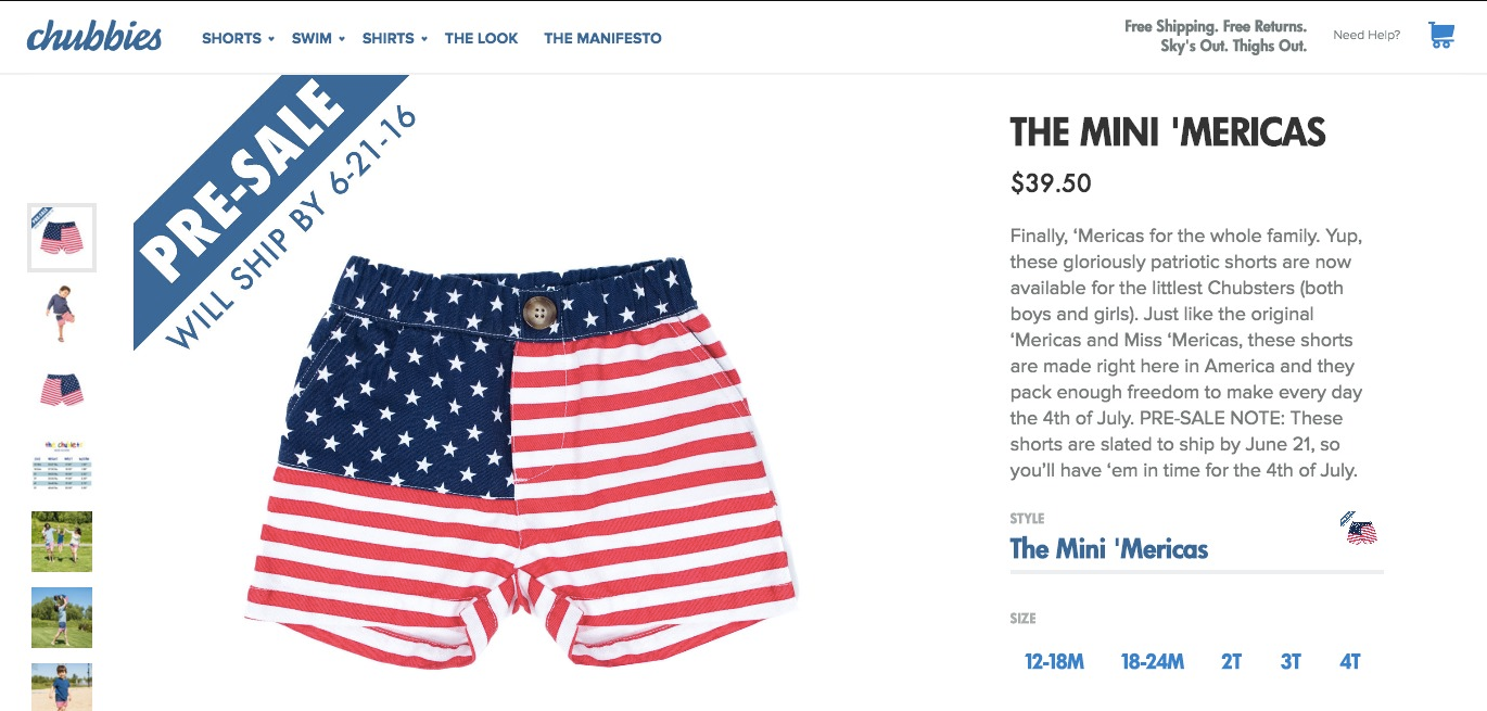Chubbies release a special pre-sale item for the 4th of July with the guarantee that it will arrive right before the holiday.