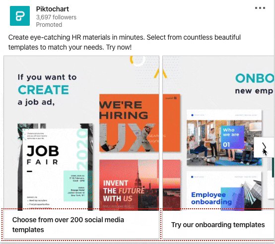 LinkedIn carousel ad example from Piktochart