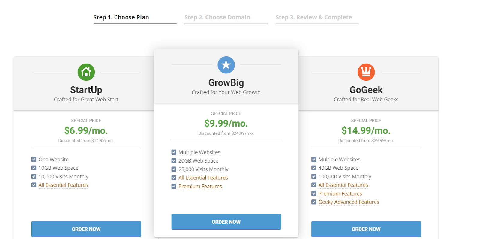 Different plans for Siteground subscription