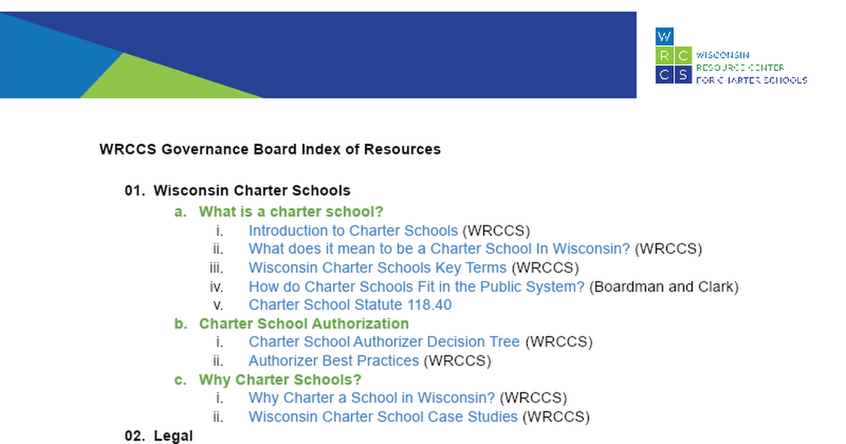 WRCCS Governance Board Index of Resources