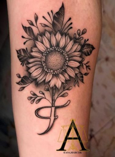 Alphabet Sunflower Tattoo Design