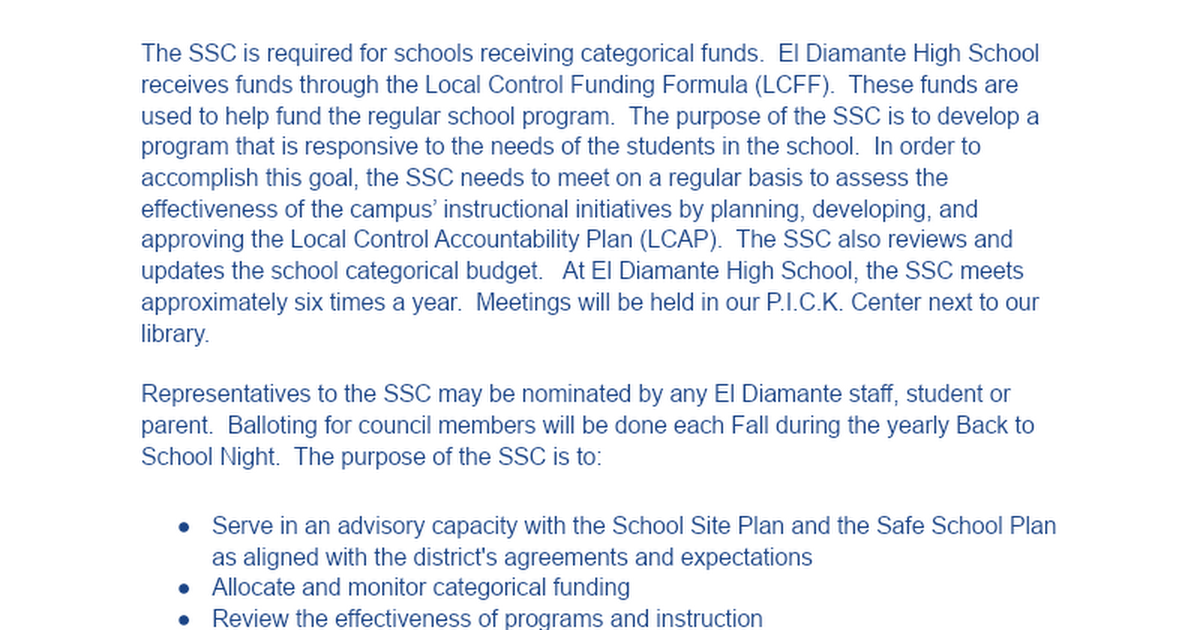 EDHS School Site Council (SSC)