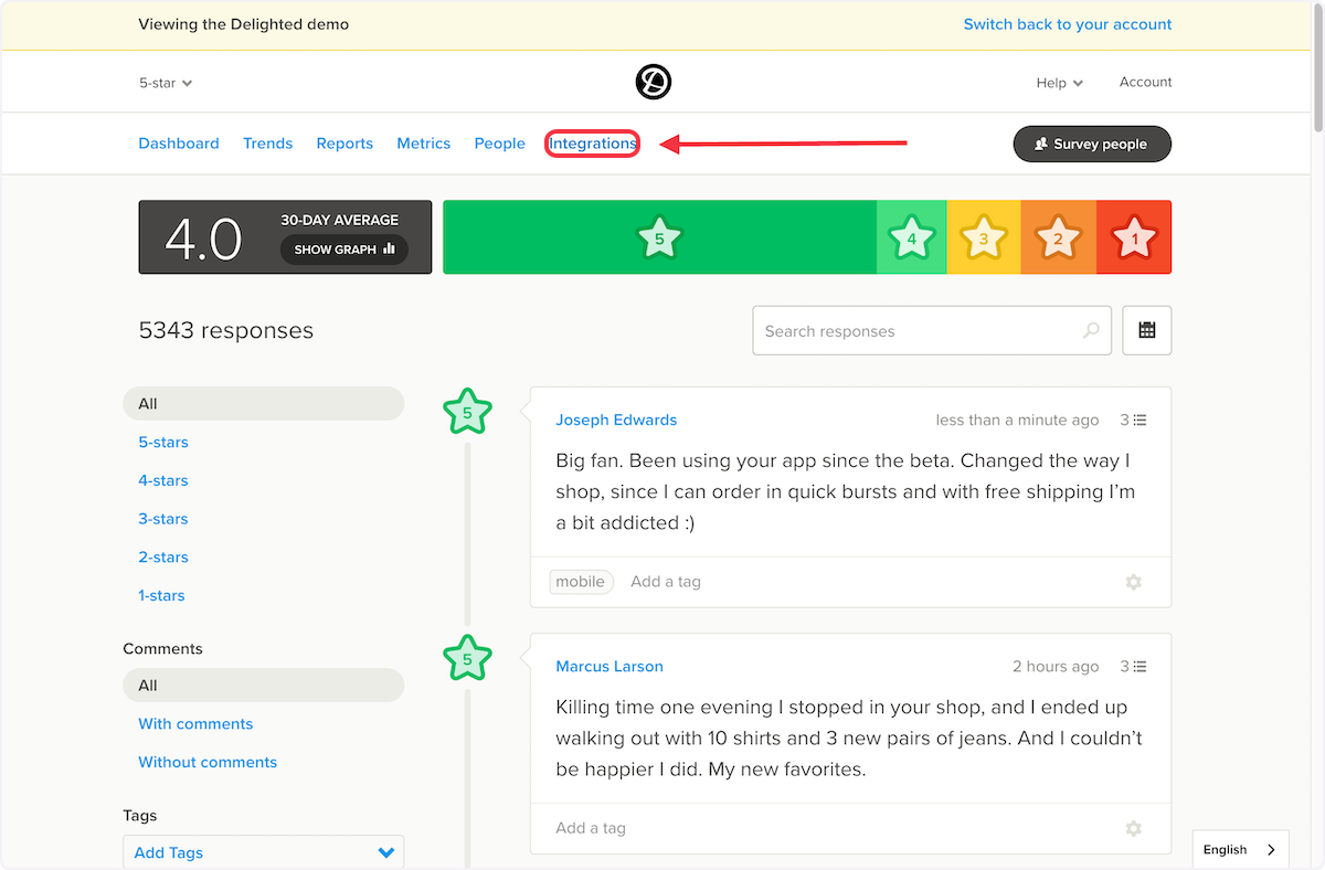 Click on Integrations.