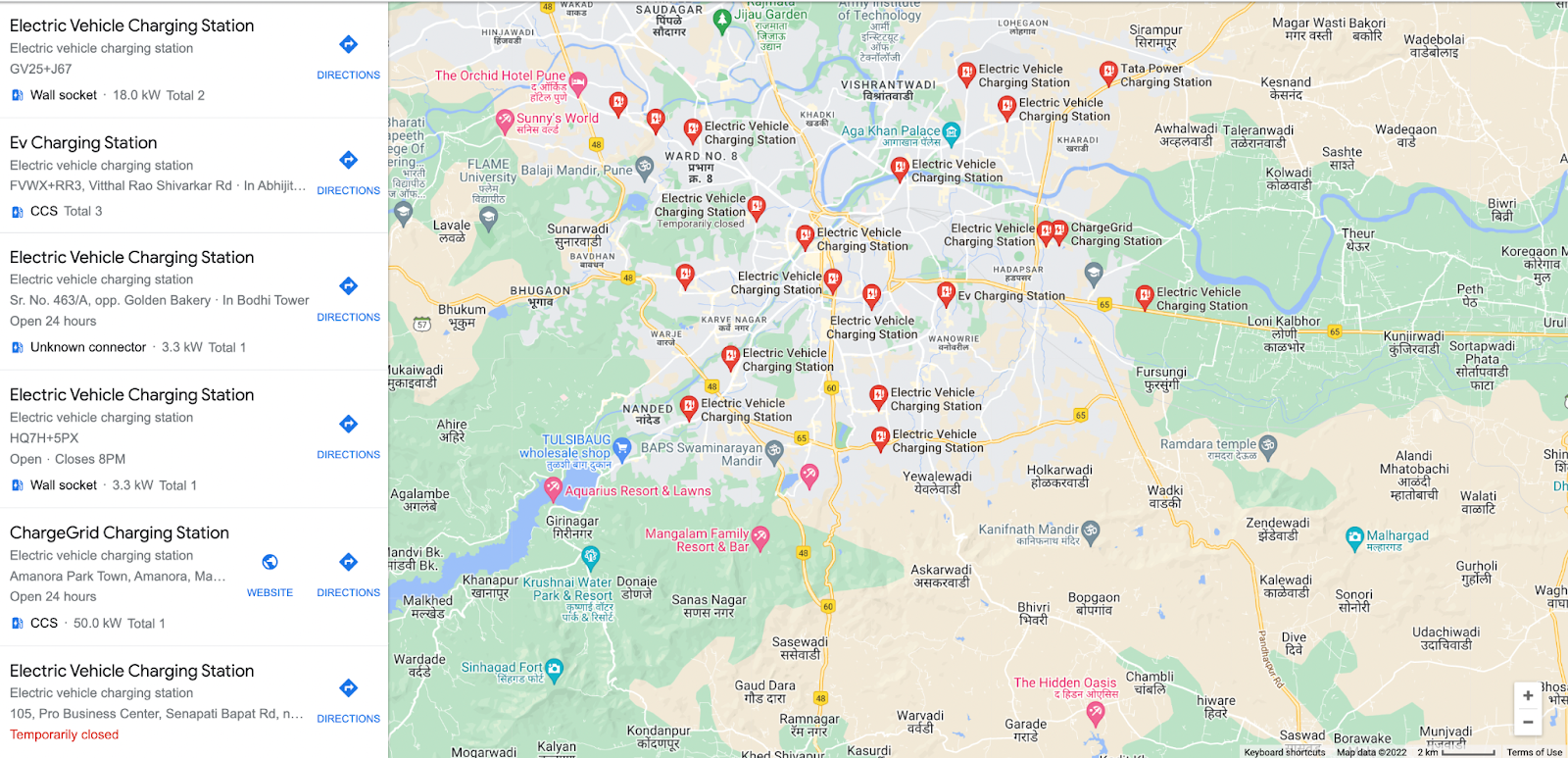 electric vehicle charging stations in Pune - googlemap- yocharge