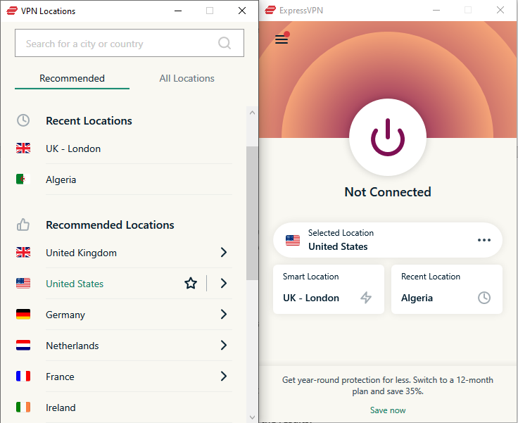 ExpressVPN recommended locations