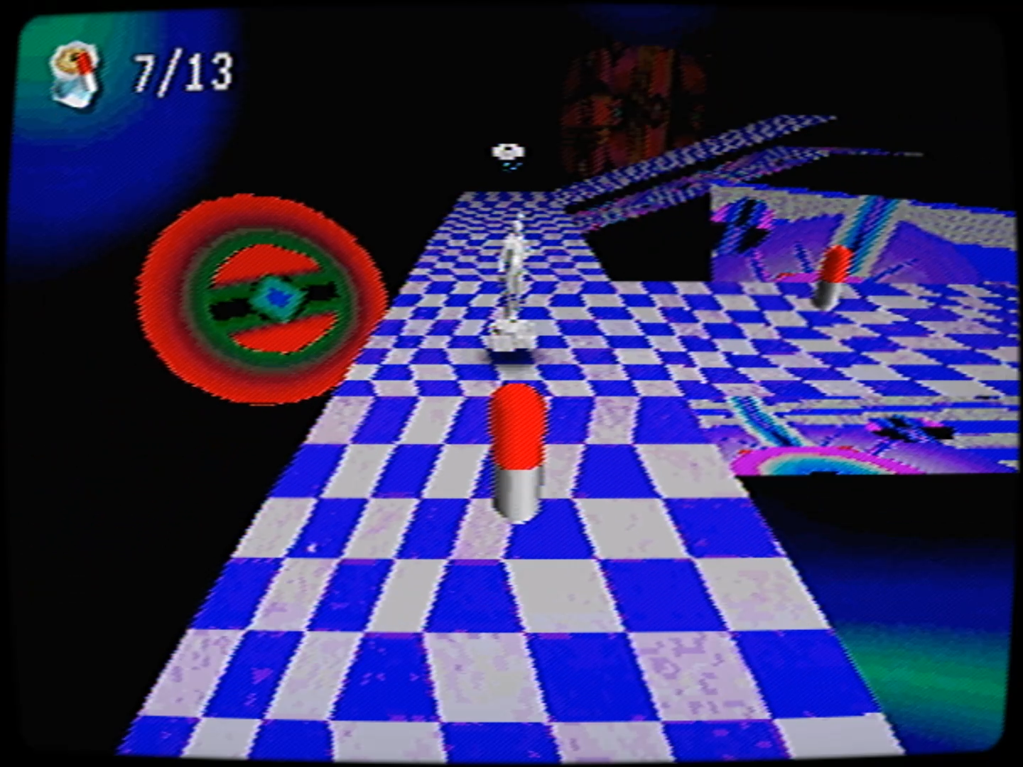 The typical stage features abstract objects and checkerboard roads