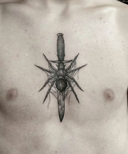 Spider With Knife Tattoo