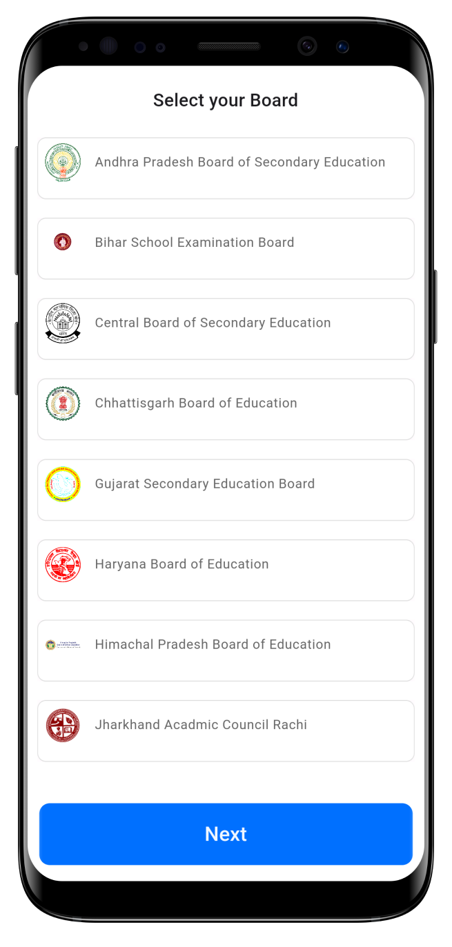 an image of the list of all the state boards curriculum available on the iPrep Learning App