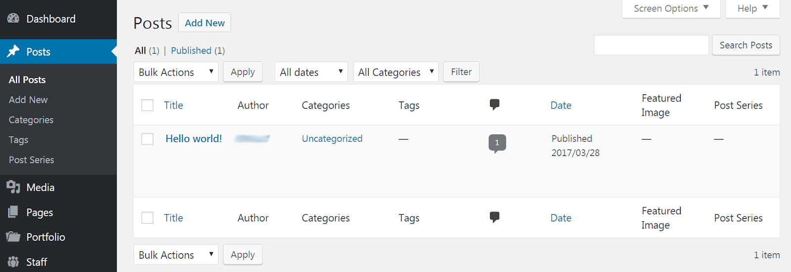 A seção Postagens do back-end.