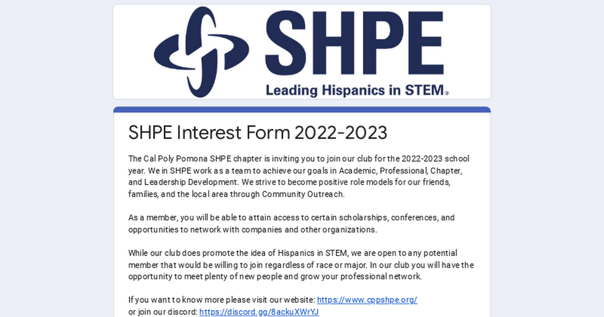 SHPE Interest Form 20222023