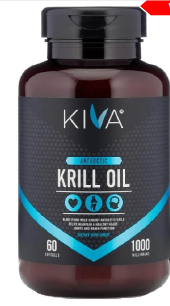 A bottle of Kiva Antarctic Krill Oil 