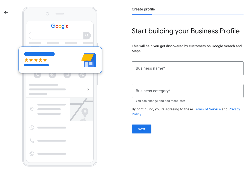 Google Business Profile Manager Set Up Page