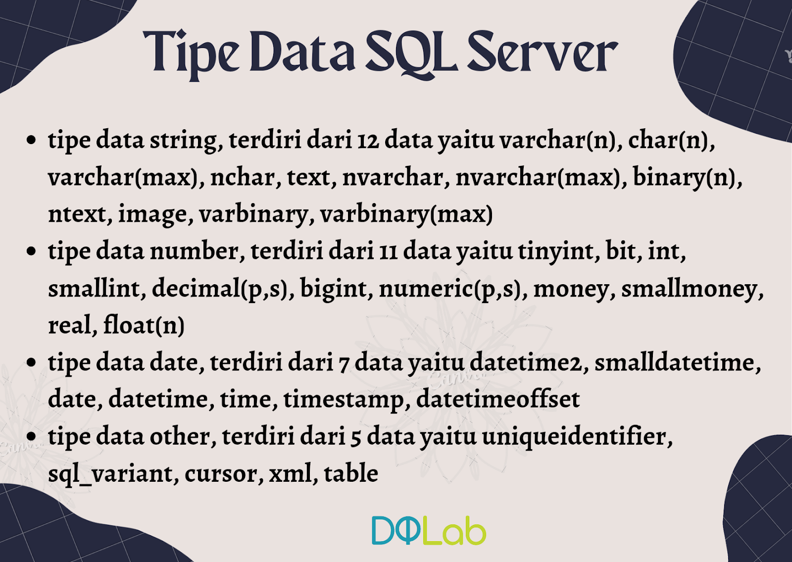 Beberapa tipe data microsoft sql server