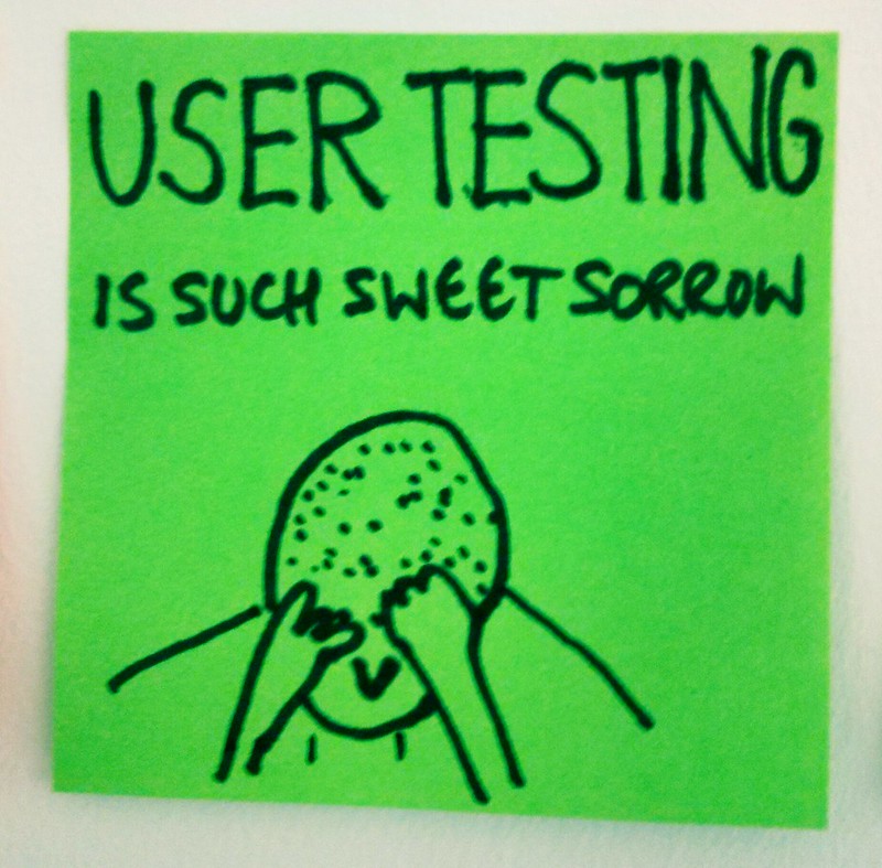 Paul Downey’s post-it note diagram about user testing being sweet sorrow