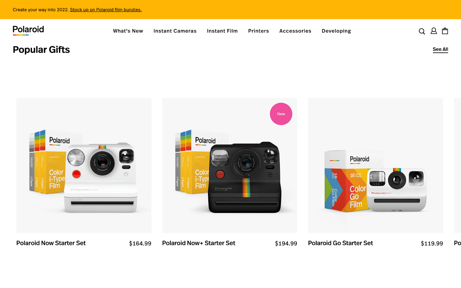 Valentine’s Day Gift Guide–A screenshot from Polaroid’s website 