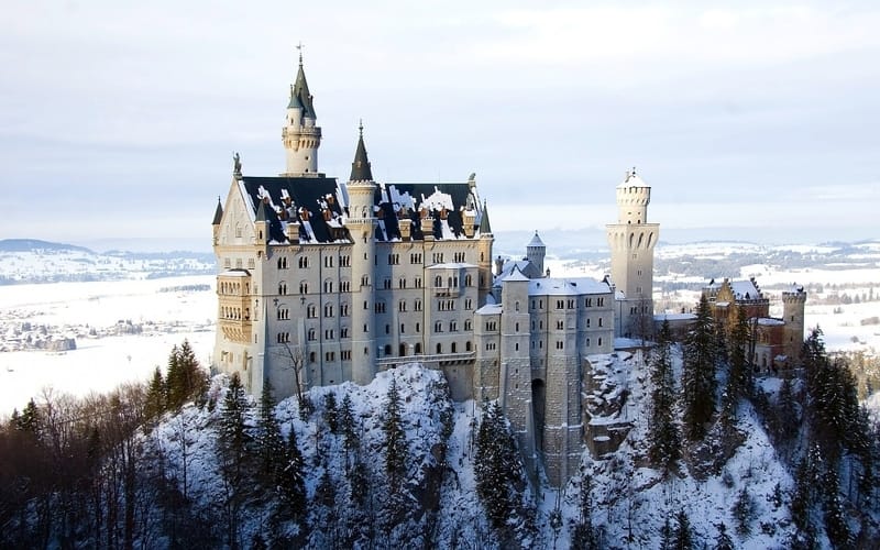 Neuschwanstein Castle covered with snow 