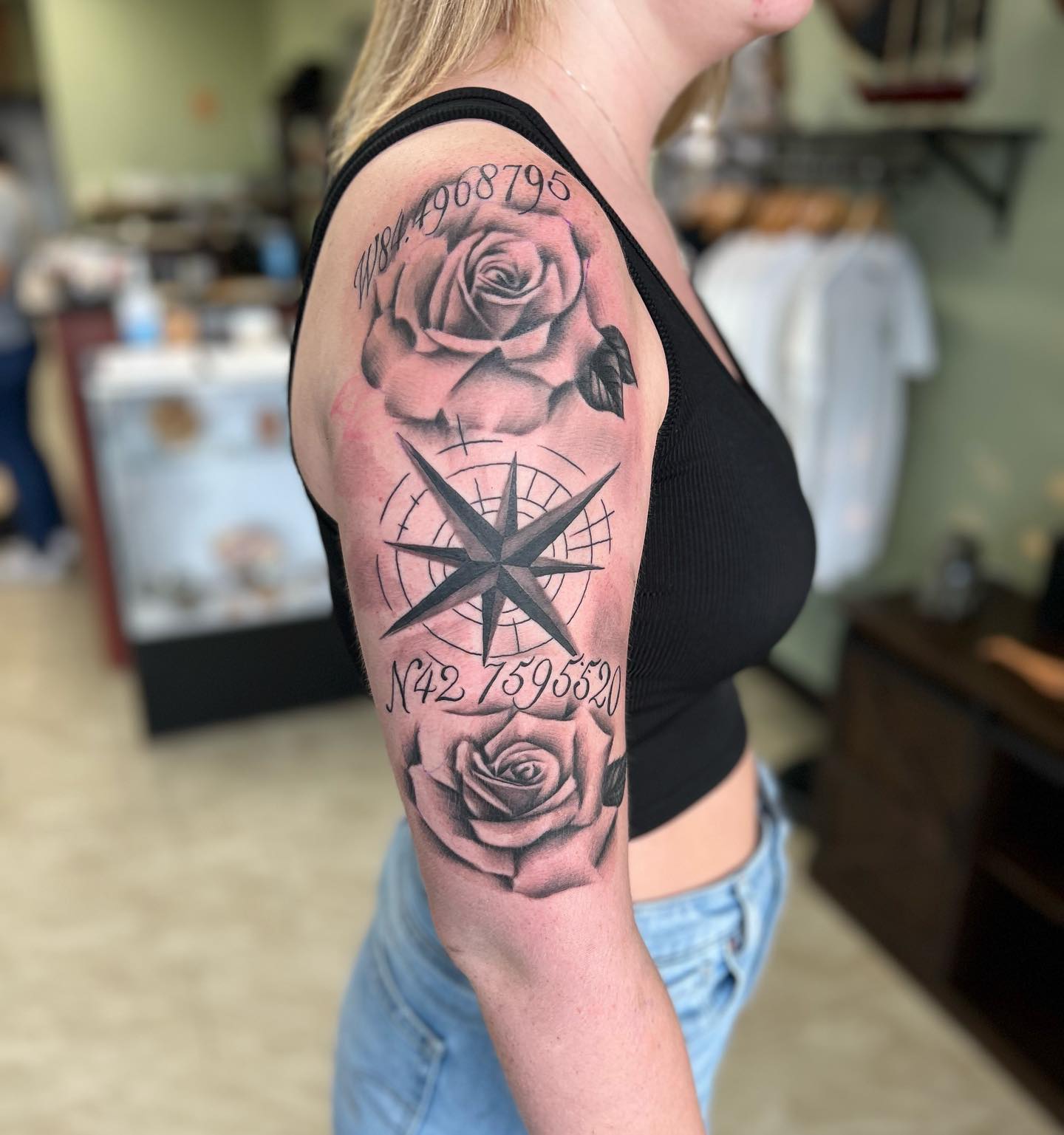 Rose & Compass Classy Shoulder Tattoos Female