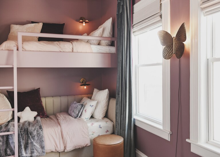 Lucy's purple unicorn-themed bedroom | via Yellow Brick Home