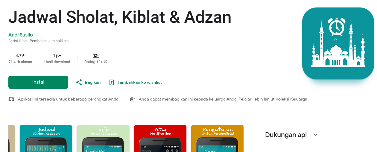 Waktu Azan dan Kiblat (Photo:Google Play)